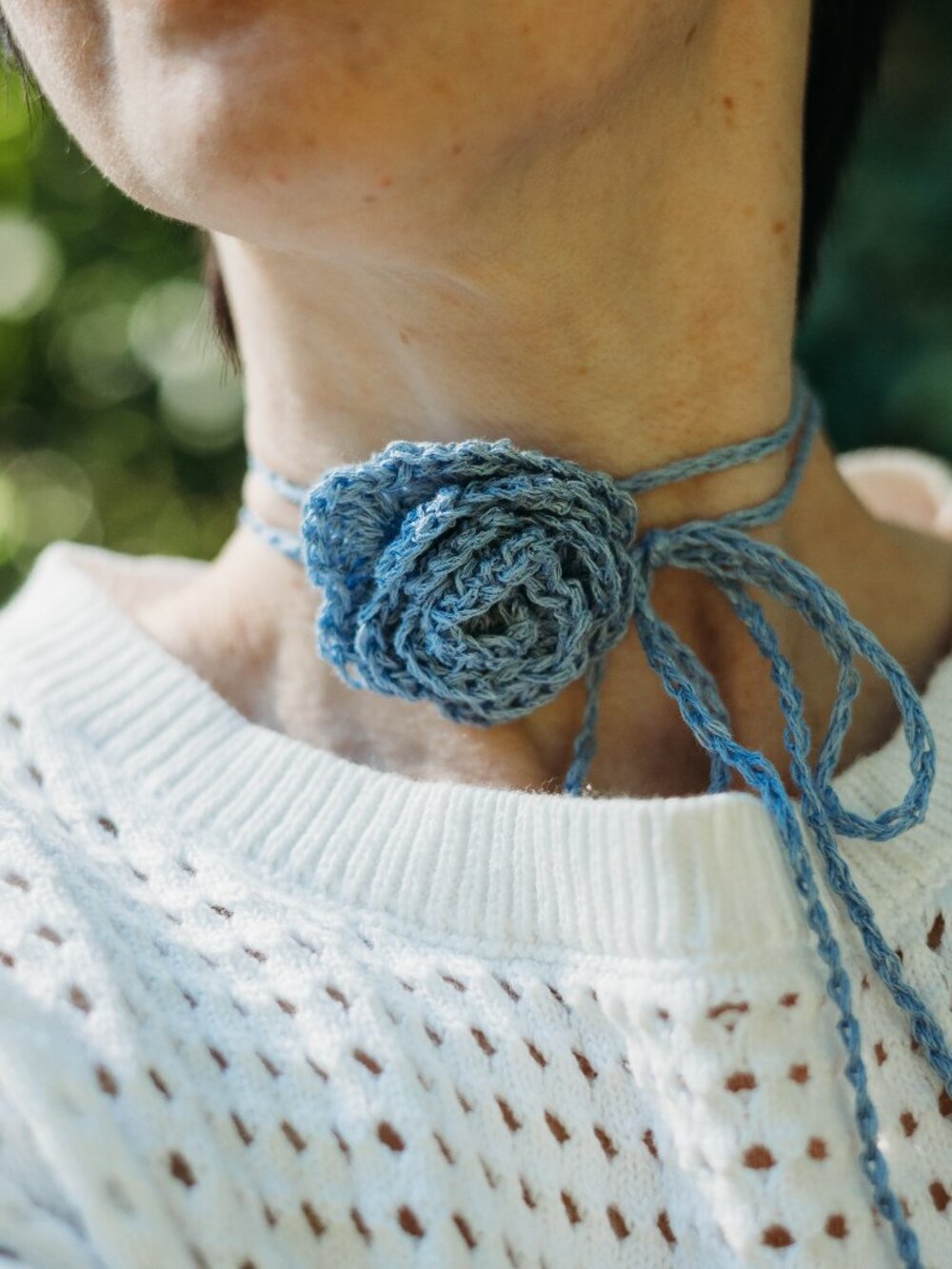 Handmade crocheted 100% linen blue, periwinkle choker necklace